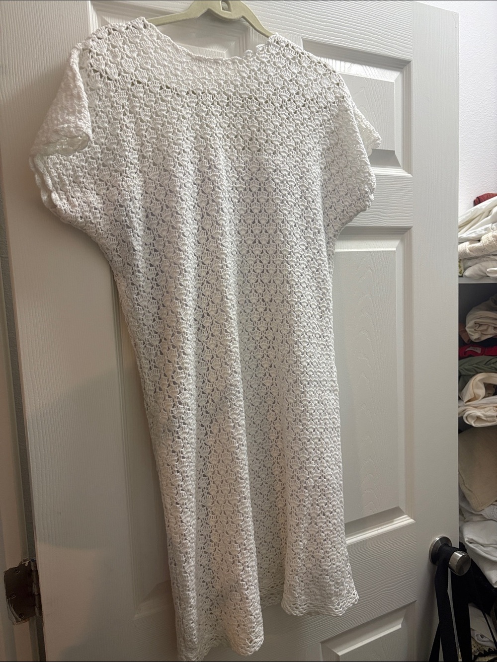 White Crochet Knit Short Sleeve Dress
